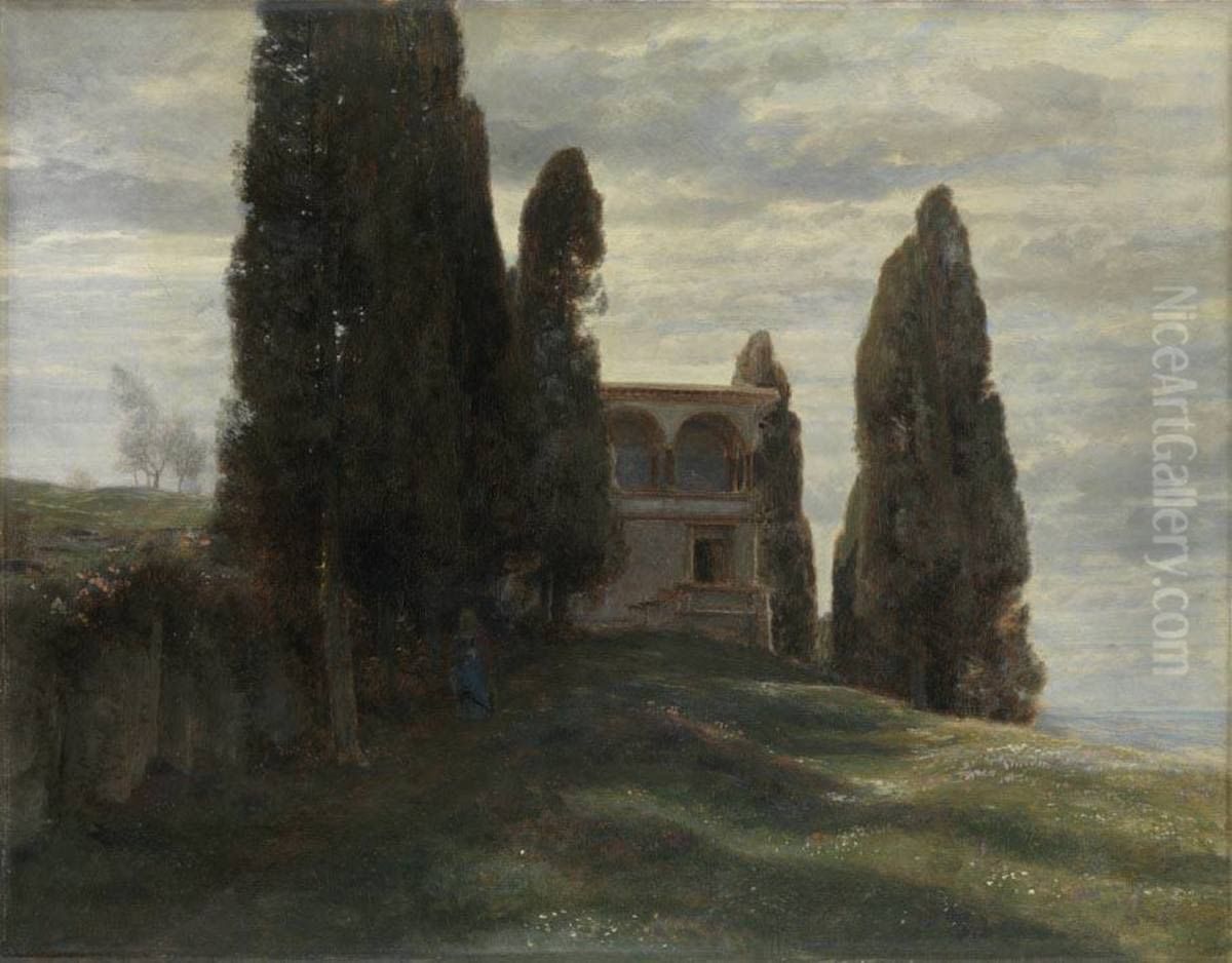 Italienische Villa im Fruhling Oil Painting by Arnold Bocklin