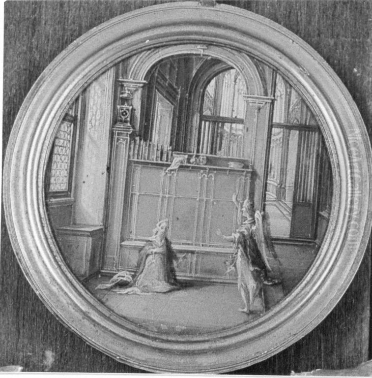 Church interior with the Annunciation to the Virgin Mary Oil Painting by Hendrik van Steenwijk I