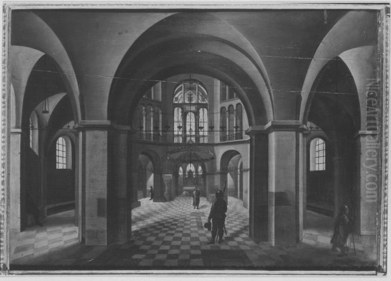 The Interior of Aachen Cathedral Oil Painting by Hendrik van Steenwijk I