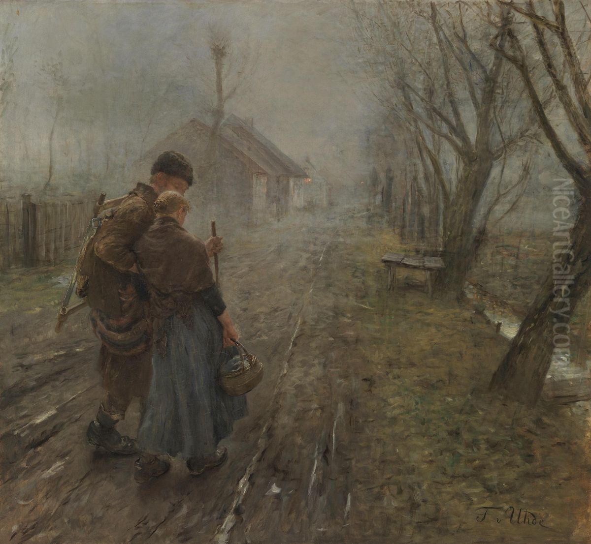Transition to Bethlehem Oil Painting by Fritz von Uhde