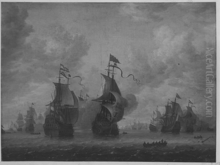 Seeschlacht Oil Painting by Jan Abrahamsz Beerstraaten