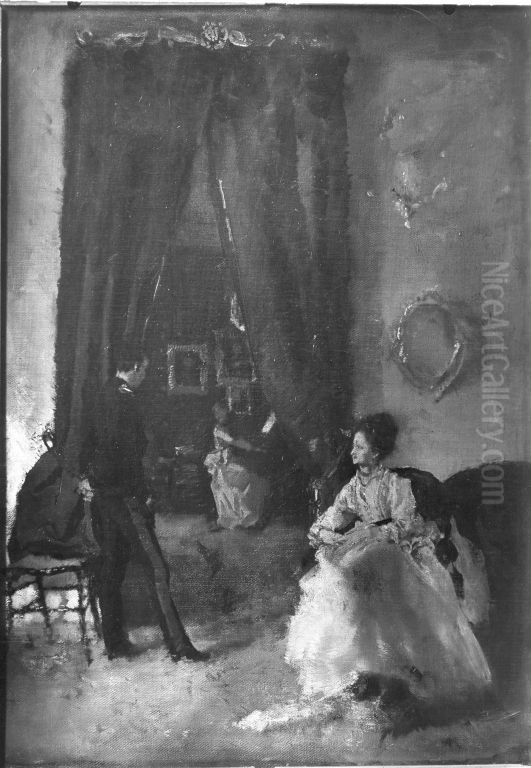 Musikalische Unterhaltung Oil Painting by Albert von Keller