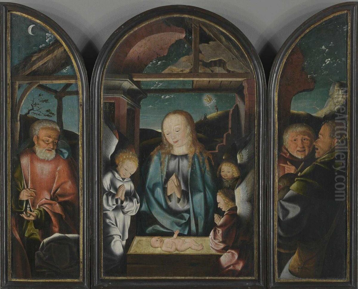 Triptychon mit Anbetung des Christkindes Oil Painting by Jan Joest