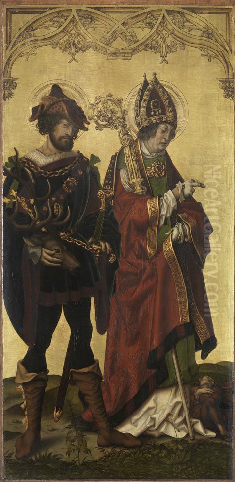 Die hll. Eustachius und Valentin Ruckseite: Hl. Rochus Oil Painting by Hans Burgkmair the elder