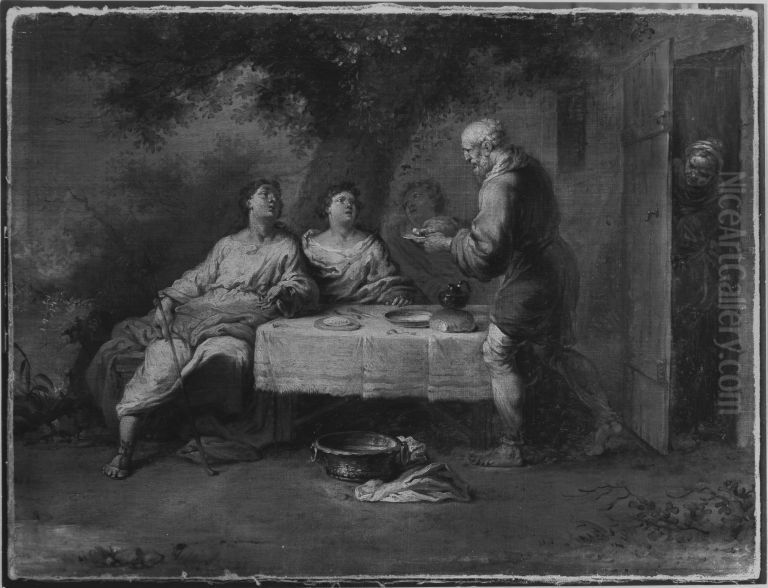 Abraham bewirtet die drei Engel Oil Painting by Januarius Zick