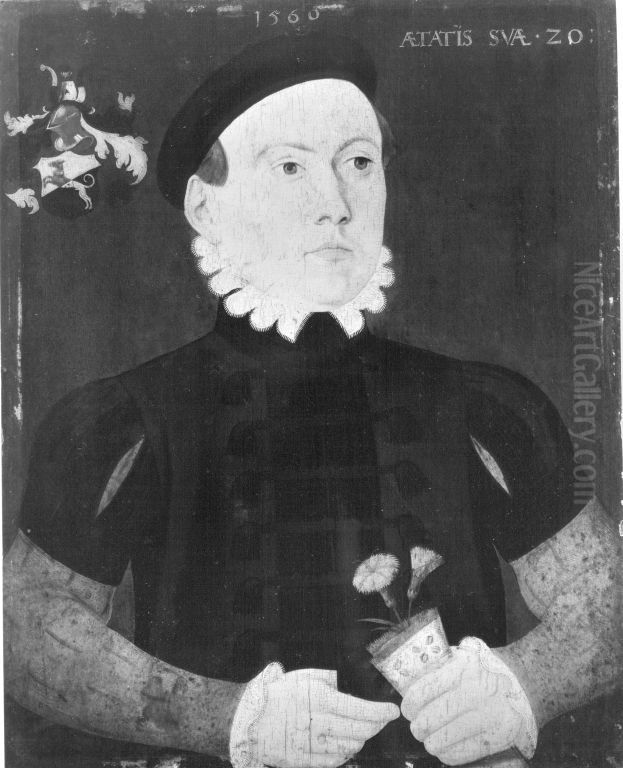 Portrait of a twenty-year-old man Oil Painting by Ludger Tom Ring the Younger