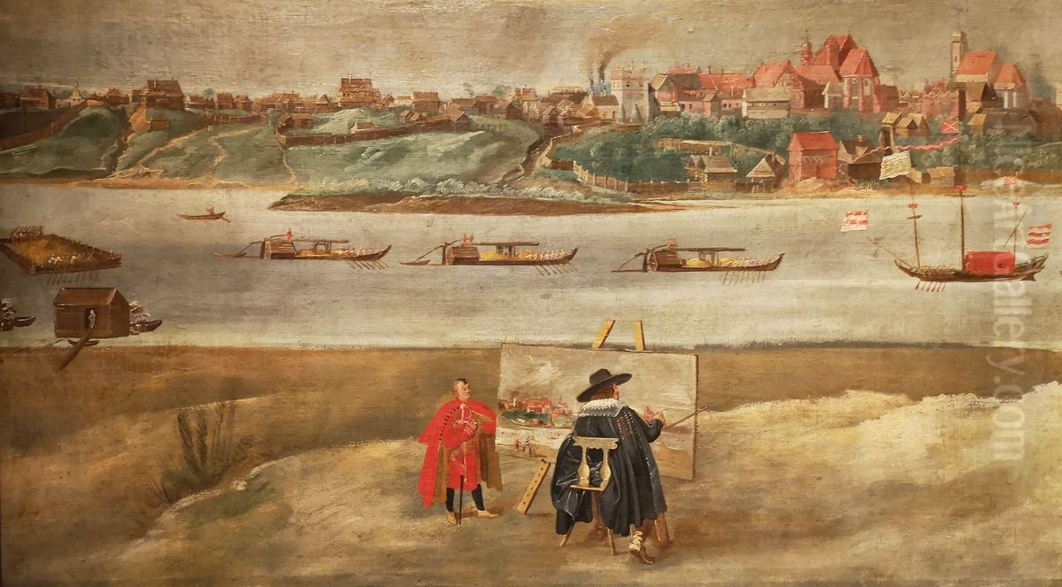 View of Warsaw from Vistula river Oil Painting by Christian Melich