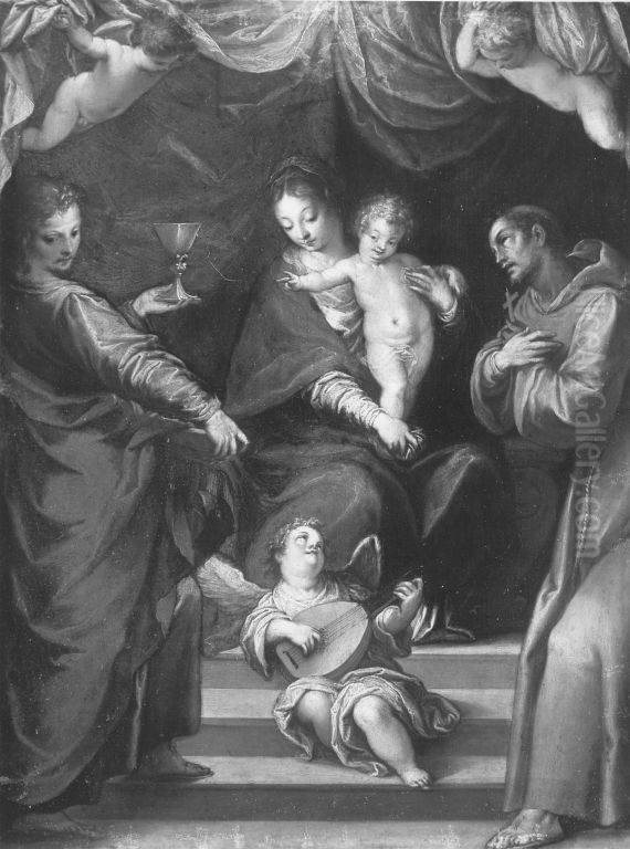 Maria mit Kind und den hll. Johannes der Evangelist und Franziskus Oil Painting by Hans Rottenhammer