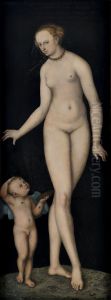 Venus with Cupid as a Honey Thief against a Black Background