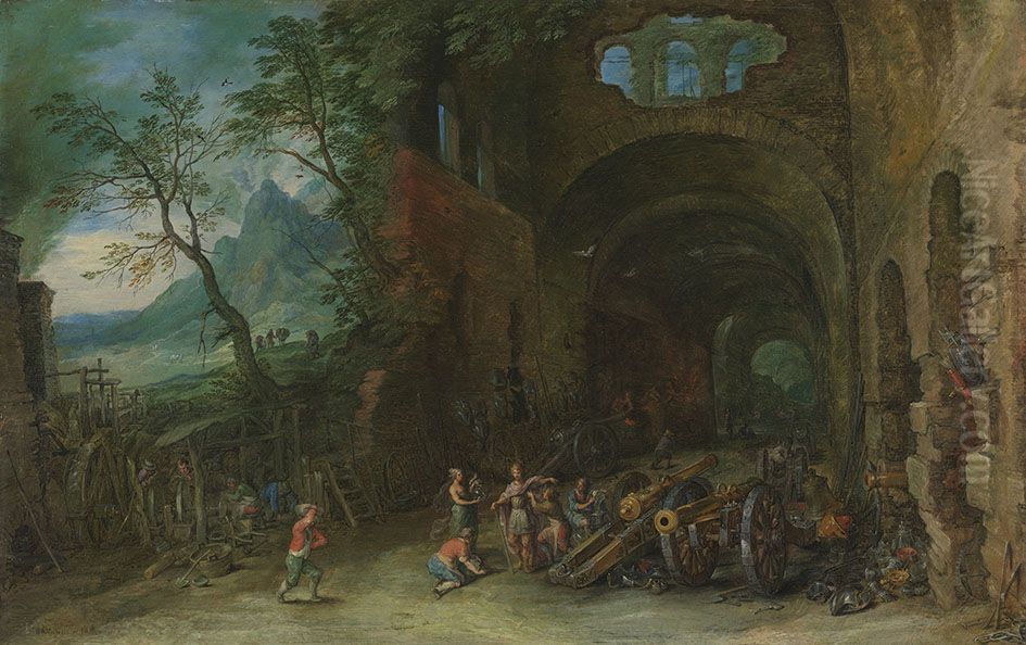 Venus und Mars in der Waffenschmiede des Vulkan Oil Painting by Jan Brughel