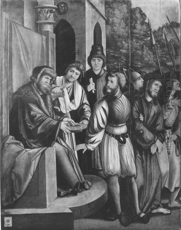 Christus vor Pilatus (abgespaltene Ruckseite von WAF 924) Oil Painting by Hans Leonhard Schaufelein