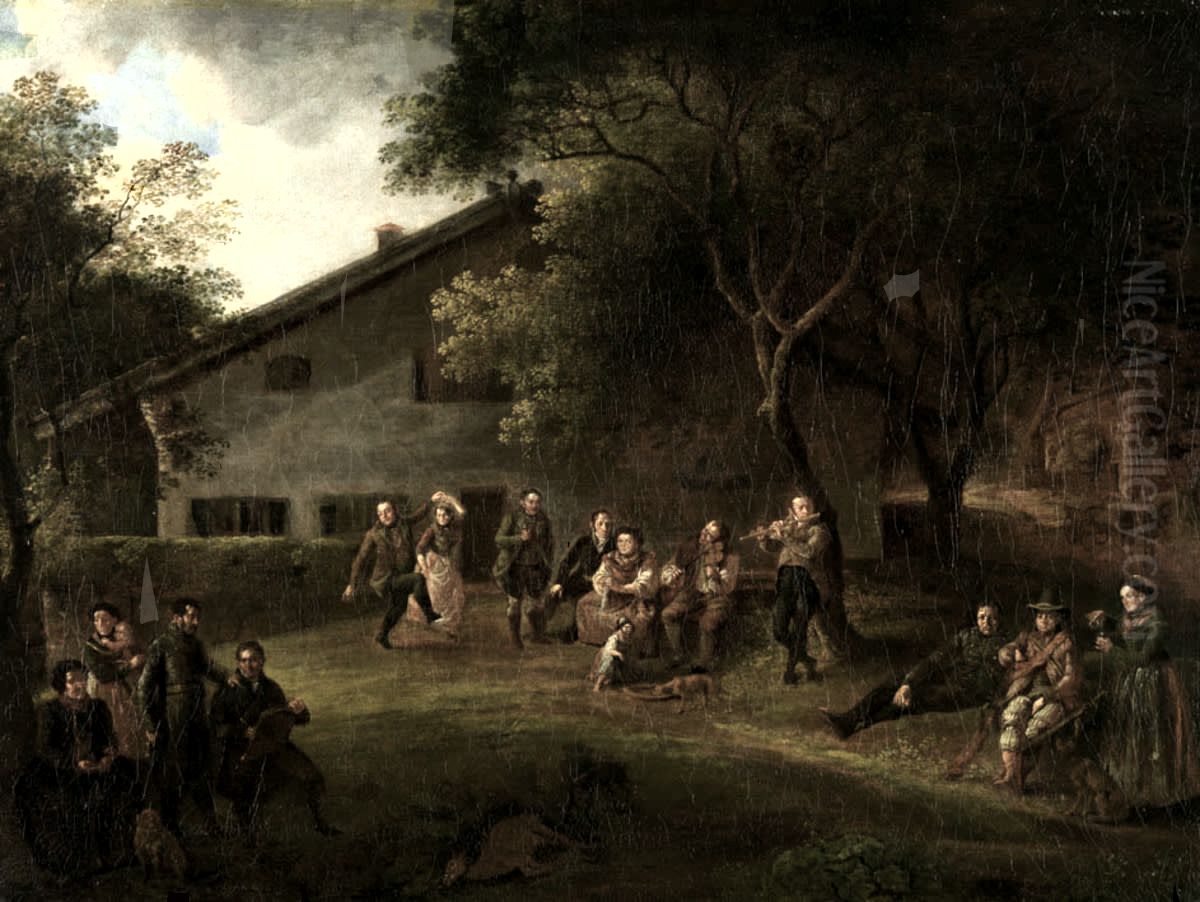 Familie Dillis vor dem Forsthaus in Grungiebing Oil Painting by Johann Georg von Dillis