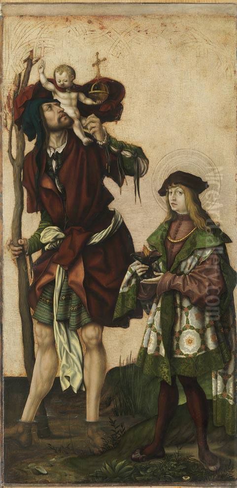 Die hll. Christophorus und Veit Ruckseite: Hl. Cyprianus Oil Painting by Hans Burgkmair the elder