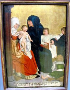 Mindelheimer Sippenaltar: Maria Cleophae und Alphaus mit ihren Kindern Jacobus d. J., Simon Zelotes, Judeas Thaddaus und Josephus Justus