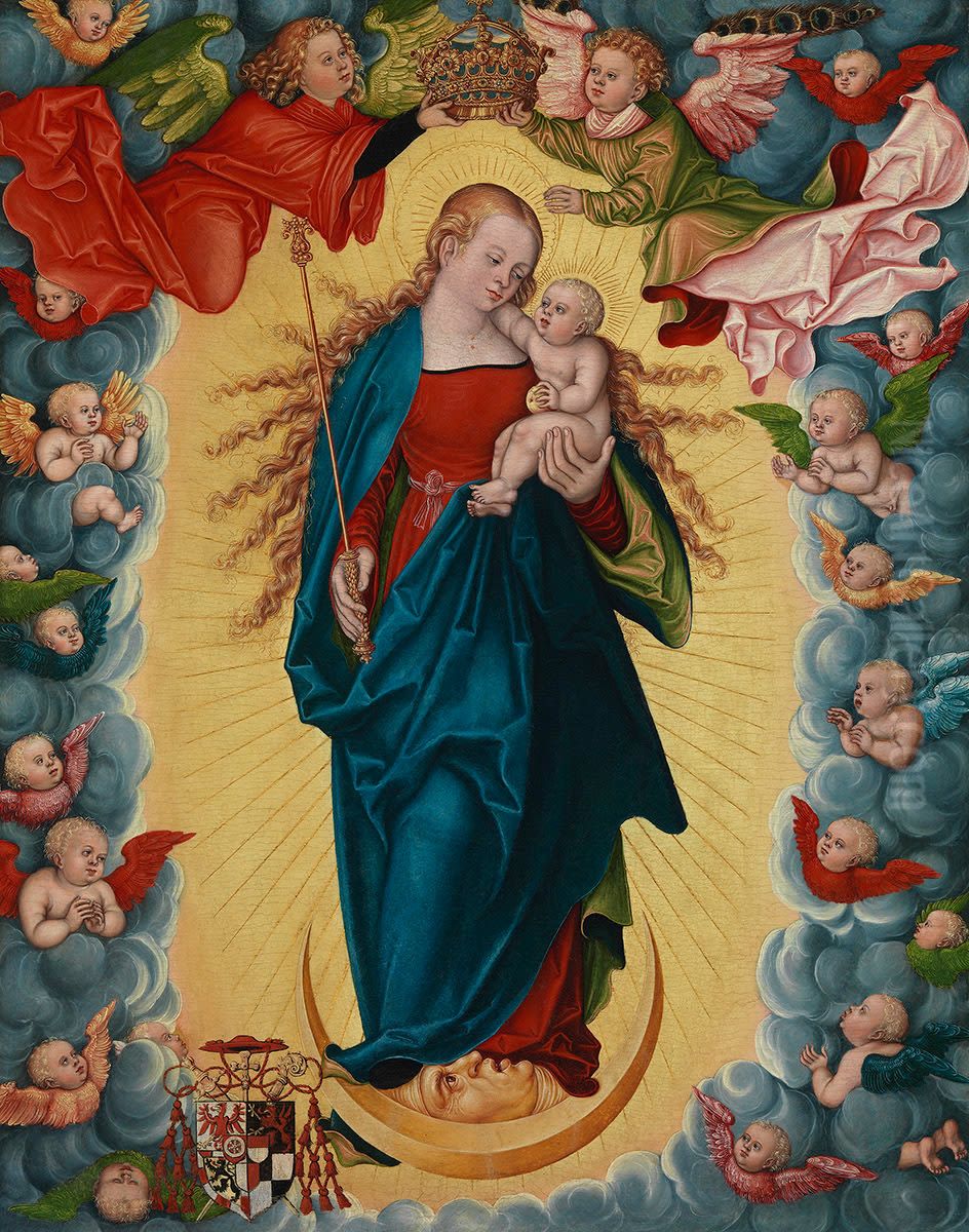 Virgin on the crescent of the moon Oil Painting by Lucas Cranach the Elder