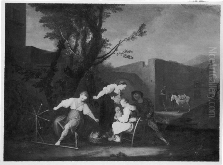 Landliche Szene (Spinnerinnen) Oil Painting by Rugendas, Georg Philipp I