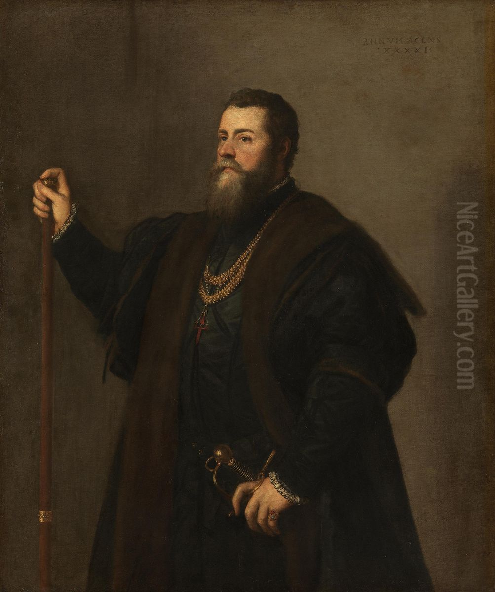 Bildnis des Don Pedro Alvarez de Toledo Oil Painting by Titianand workshop