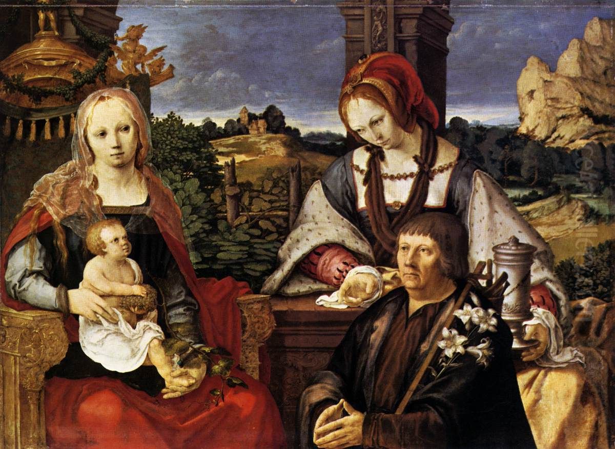 Virgin and Child with Mary Magdalen and a donor Oil Painting by Lucas Van Leyden