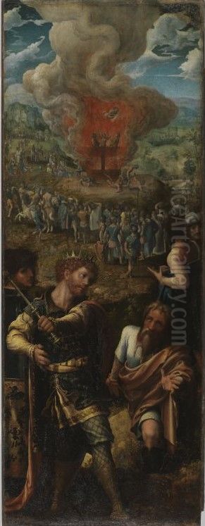 Three young men in a furnace Oil Painting by Pieter Coecke Van Aelst