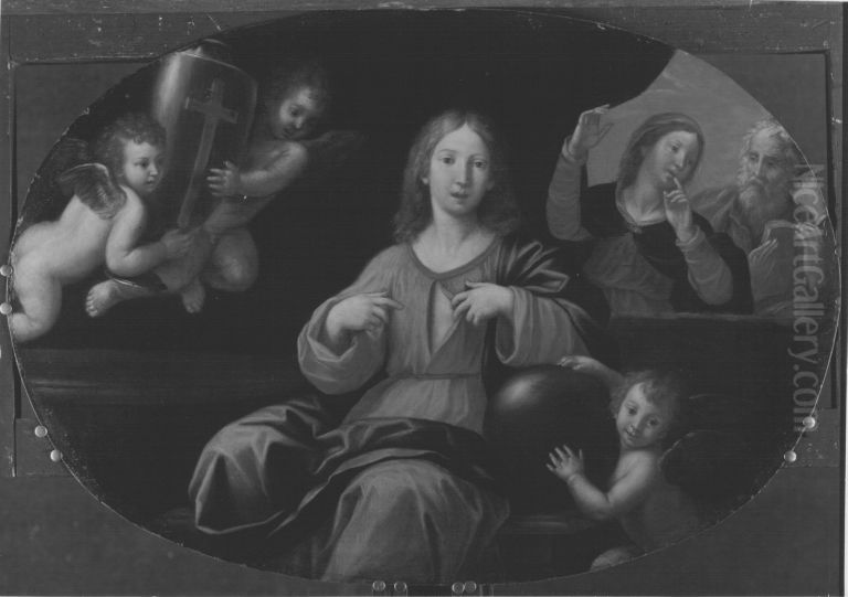 Christus als Knabe mit Maria und Joseph Oil Painting by Francesco Albani