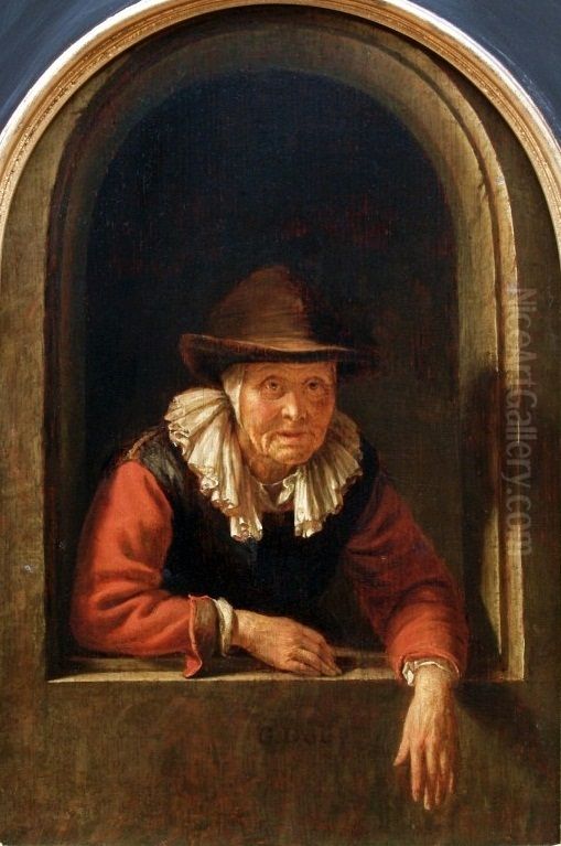 Old woman at a window Oil Painting by Gerrit Dou