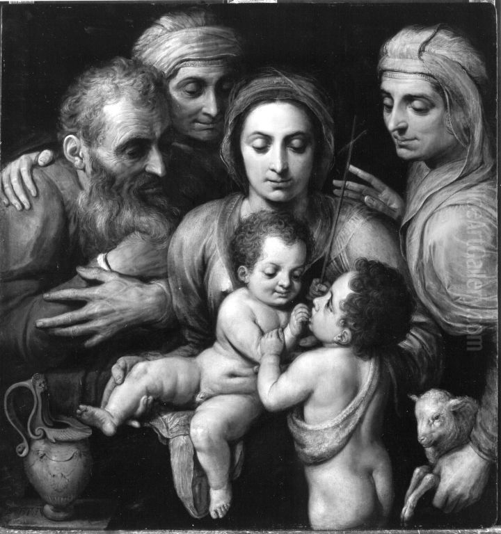 Die Heilige Familie mit Anna, Elisabeth und Johannes Oil Painting by Frans Floris I