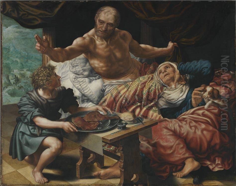 Isaak segnet Jakob Oil Painting by Jan Sanders Van Hemessen