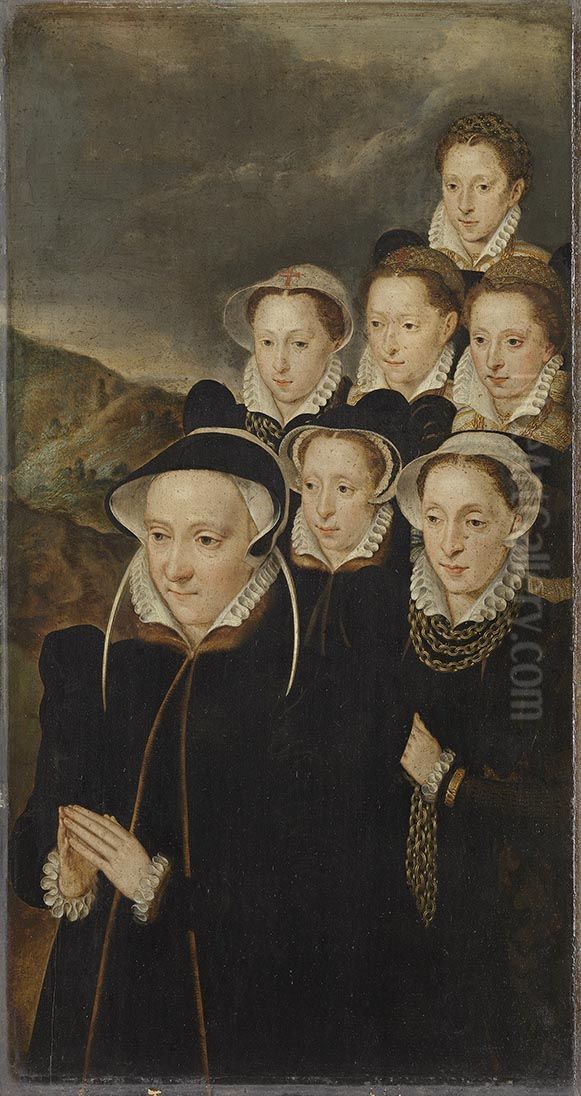 Jacqueline de Chantraines mit ihren Tochtern Oil Painting by Pieter Pourbus