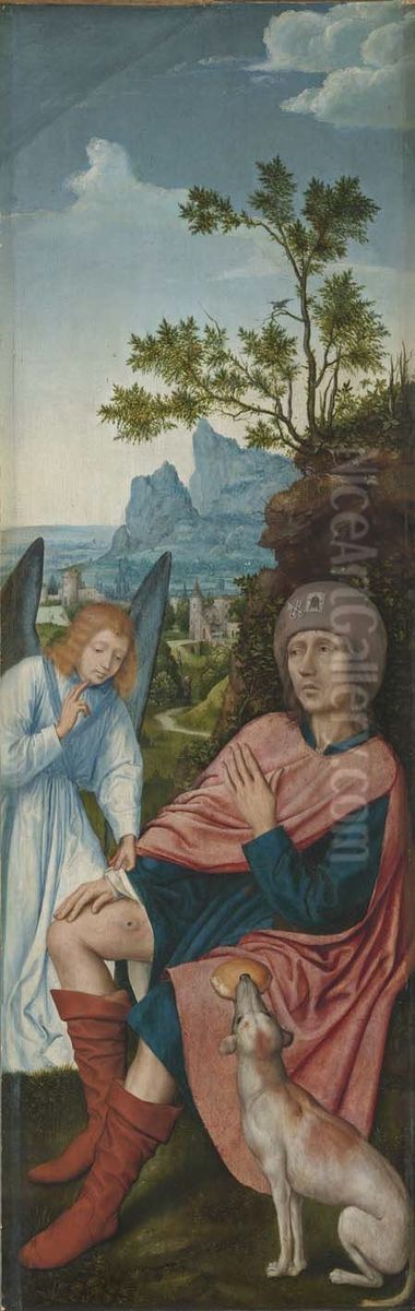 Der hl. Rochus mit dem Engel (Ruckseite: Hl. Anna Selbdritt) Oil Painting by Quinten Metsys