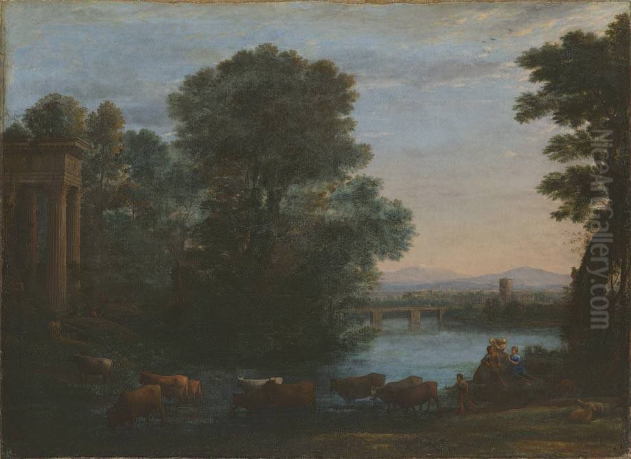 Idyllische Landschaft bei untergehender Sonne Oil Painting by Claude Lorrain (Claude Gellee)