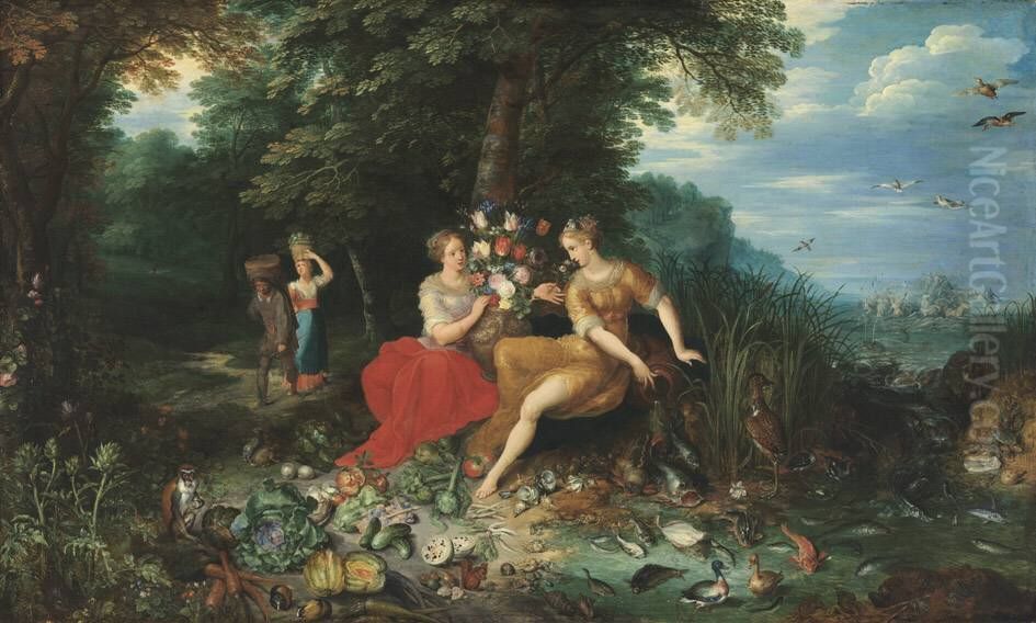 Allegory of water and earth (two of the four elements) Oil Painting by Frans Francken the Younger