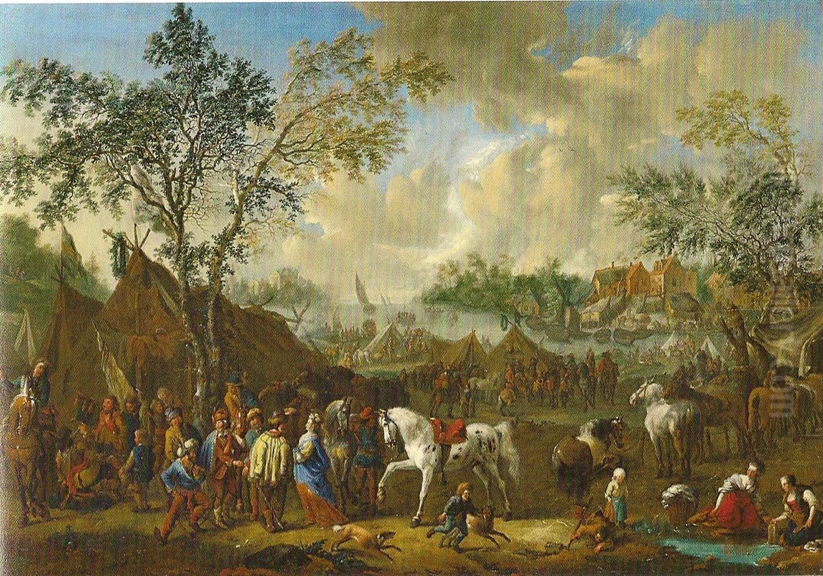 Encampment near a River Oil Painting by Jan Frans van Bredael