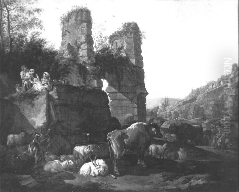 Italienische Landschaft mit Vieh Oil Painting by Johann Heinrich Roos