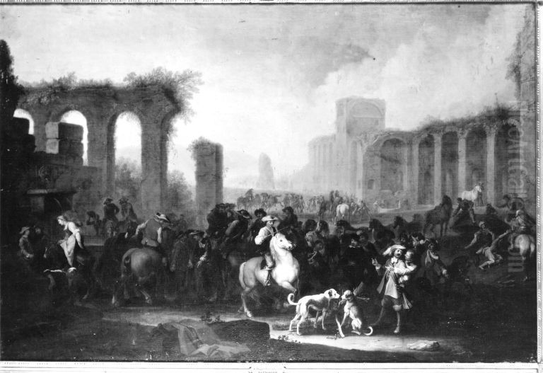 Pferdemarkt an den Ruinen einer romischen Wasserleitung Oil Painting by Rugendas, Georg Philipp I