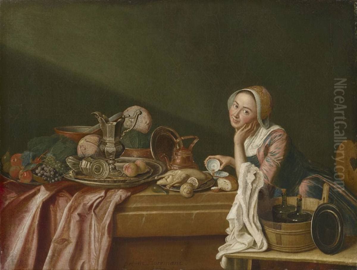 Stillleben mit weiblicher Figur Oil Painting by Peter Jacob Horemans
