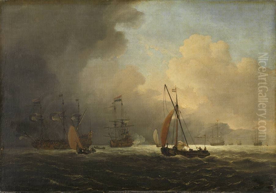 Sea storm with a rising thunderstorm Oil Painting by Willem van de Velde the Younger