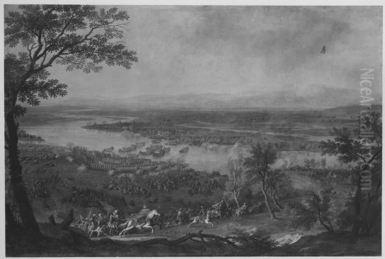 Der Ubergang der Armee uber die Sau (Save) 1688 Oil Painting by Franz Joachim Beich