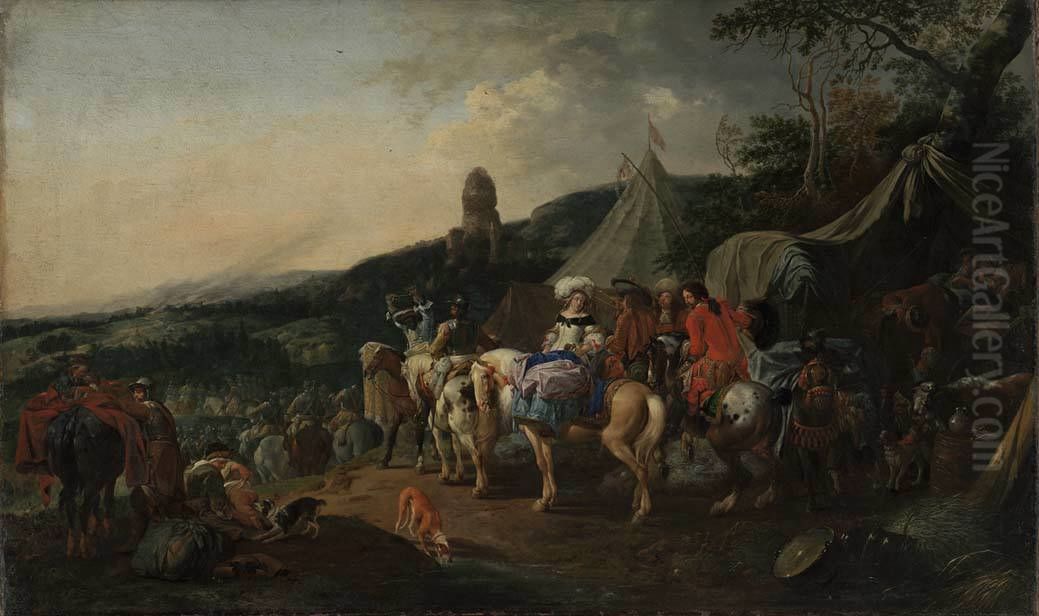 Aufbruch eines Heeres aus dem Lager Oil Painting by Johann Heinrich Roos