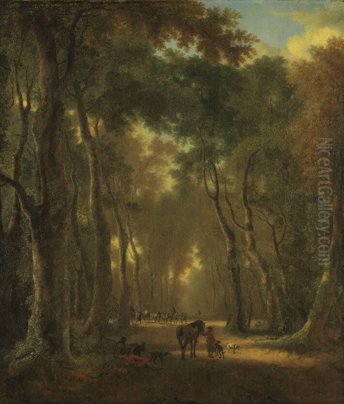 Buchenwald mit Jagdgesellschaft Oil Painting by Jan Hackaert