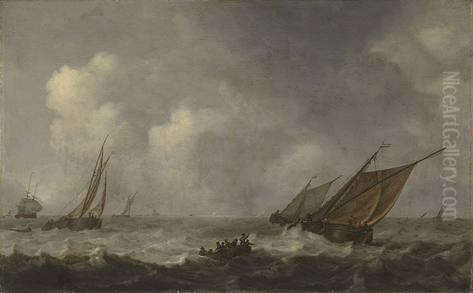 Bewegte See Oil Painting by Simon De Vlieger
