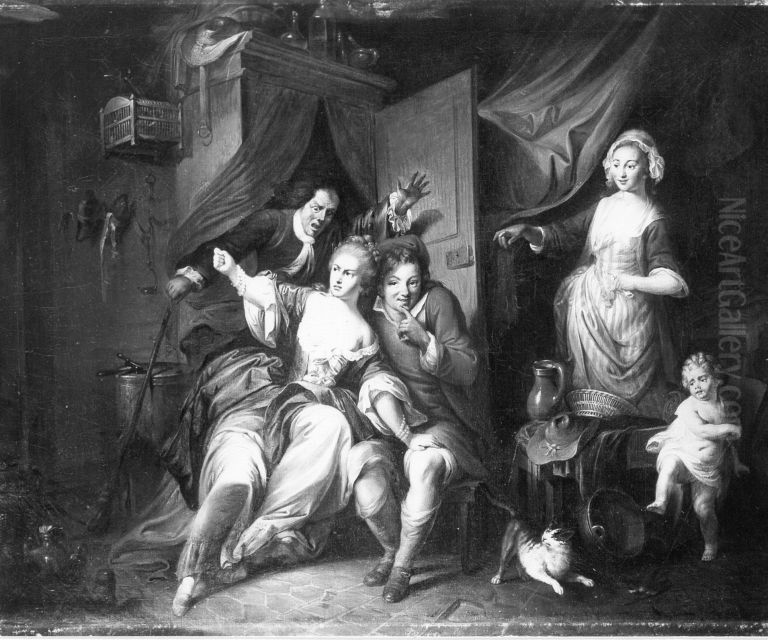 Die Uberraschungsszene aus der OperBlaise le savetiervon Philidor Oil Painting by Johann Christian von Mannlich