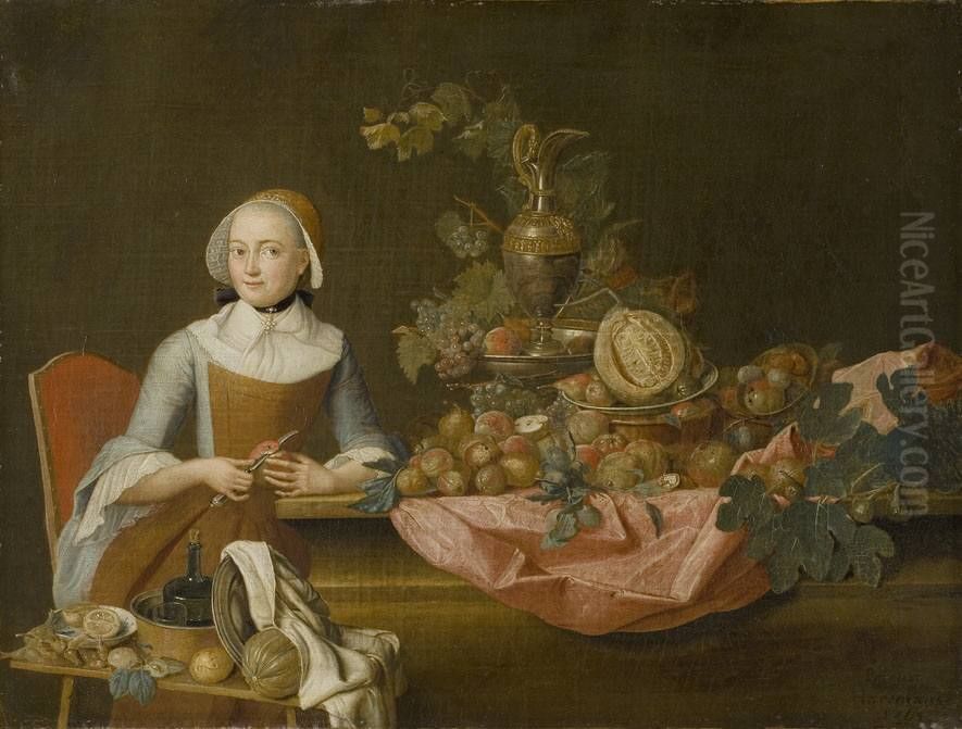 Fruchtestillleben mit weiblicher Figur Oil Painting by Peter Jacob Horemans