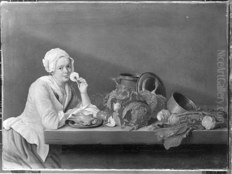 Stillleben mit weiblicher Figur mit Blumen Oil Painting by Peter Jacob Horemans