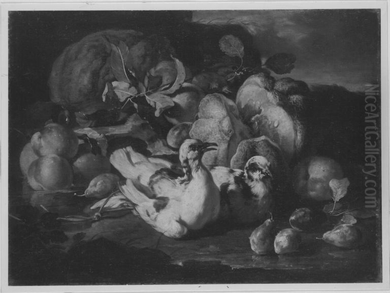 Stillleben mit zwei Tauben Oil Painting by Franz Werner Tamm