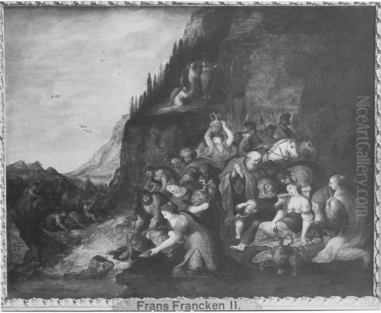 Moses schlagt Wasser aus dem Felsen Oil Painting by Frans Francken the Younger