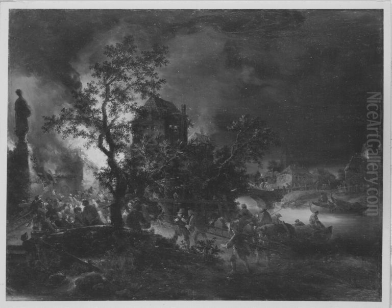 Nachtliche Feuersbrunst Oil Painting by Johann Georg Trautmann