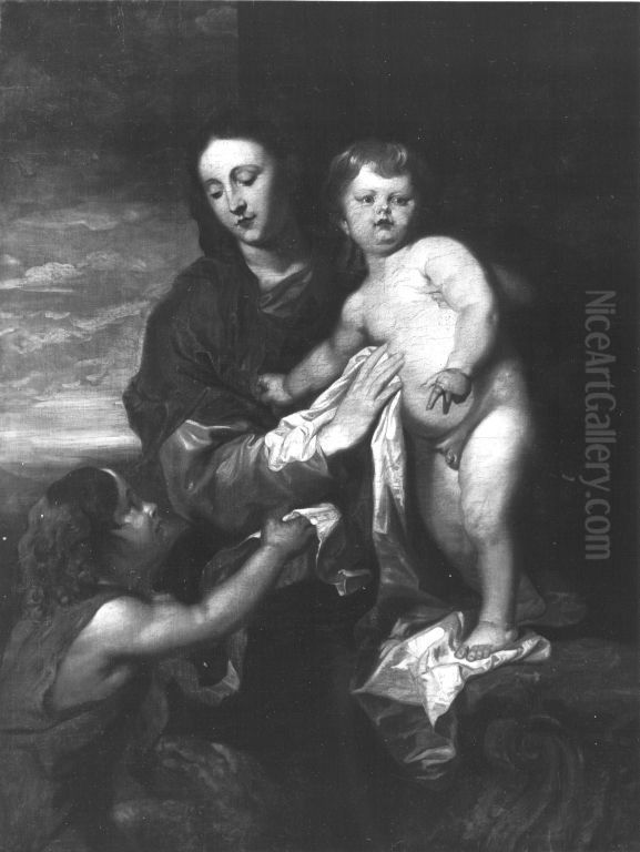 Madonna mit Kind und Johannesknaben (nach van Dyck) Oil Painting by Johann Peter Von Langer