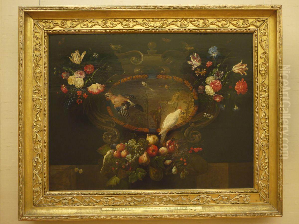 Stillleben mit Blumen, Fruchten, Vogeln Oil Painting by Gerard de Lairesse