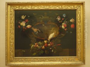 Stillleben mit Blumen, Fruchten, Vogeln