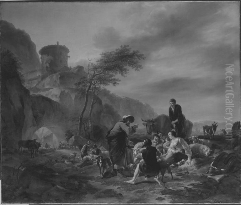 Laban verteilt Arbeit Oil Painting by Nicolaes Pieterszoon Berchem